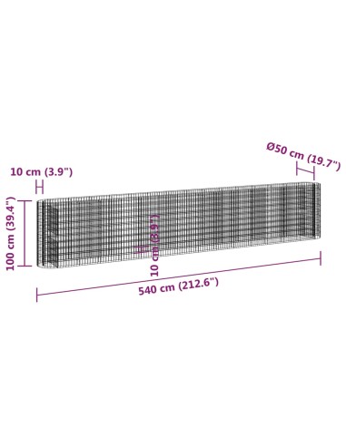 Габион повдигната леха, поцинковано желязо, 540x50x100 cм