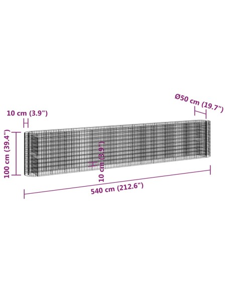 Габион повдигната леха, поцинковано желязо, 540x50x100 cм