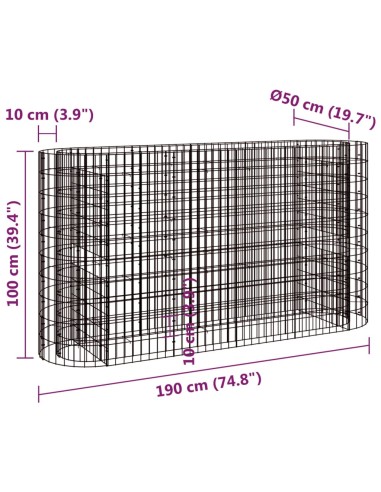 Габион повдигната леха, поцинковано желязо, 190x50x100 cм