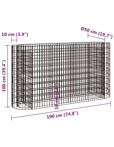 Габион повдигната леха, поцинковано желязо, 190x50x100 cм