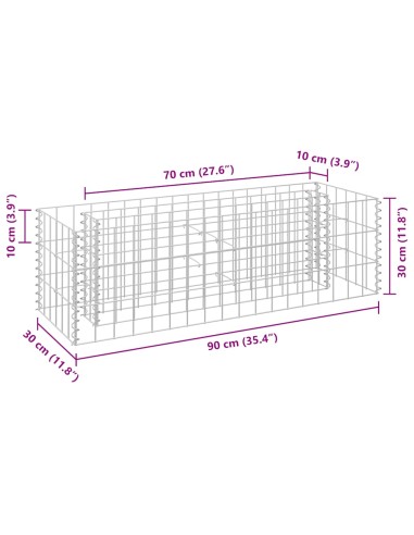 Габион повдигната леха, поцинкована стомана, 90x30x30 cм