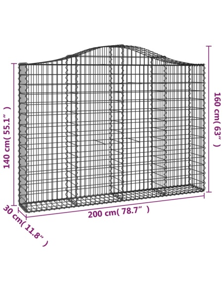 Дъговидна габионна кошница 200x30x140/160 см поцинковано желязо
