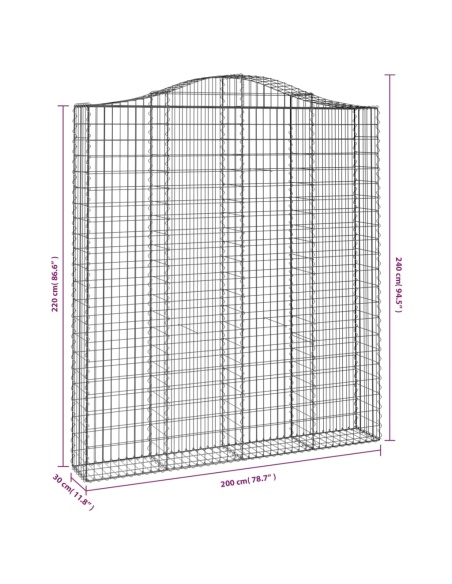 Дъговидна габионна кошница 200x30x220/240 см поцинковано желязо