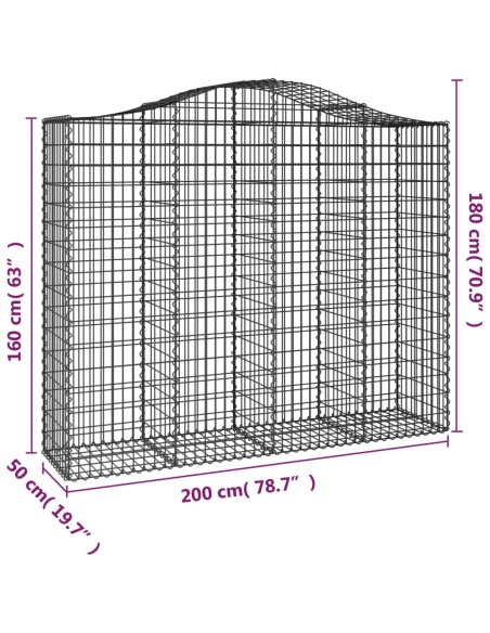 Дъговидна габионна кошница 200x50x160/180 см поцинковано желязо