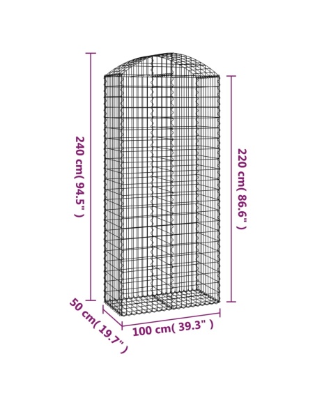 Дъговидна габионна кошница 100x50x220/240 см поцинковано желязо