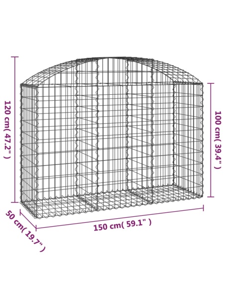Дъговидна габионна кошница 150x50x100/120 см поцинковано желязо