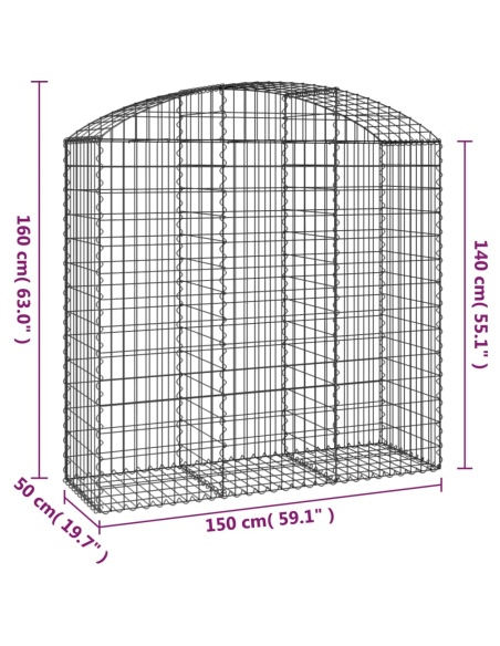 Дъговидна габионна кошница 150x50x140/160 см поцинковано желязо