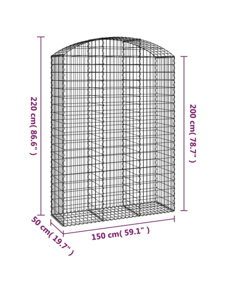 Дъговидна габионна кошница 150x50x200/220 см поцинковано желязо