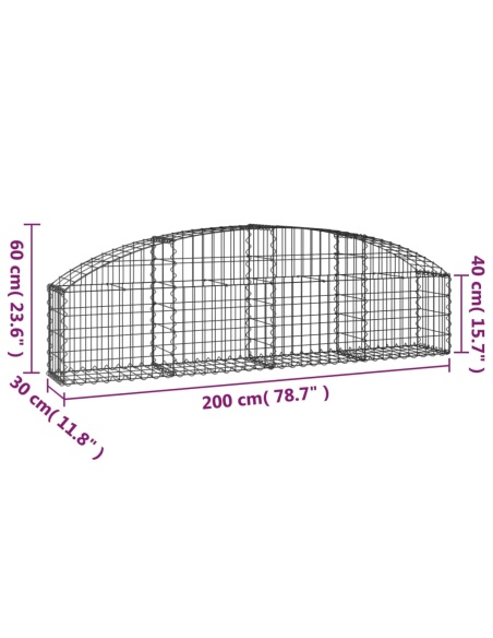 Дъговидна габионна кошница 200x30x40/60 см поцинковано желязо