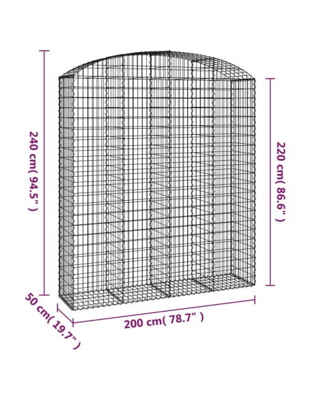 Дъговидна габионна кошница 200x50x220/240 см поцинковано желязо