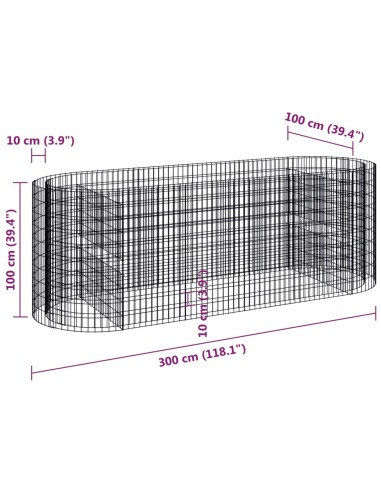 Габион повдигната леха, поцинковано желязо, 300x100x100 cм