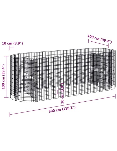Габион повдигната леха, поцинковано желязо, 300x100x100 cм