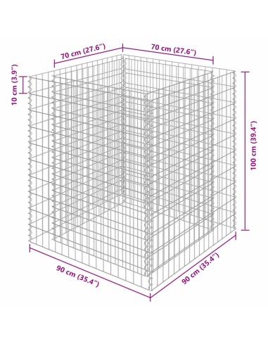 Габион повдигната леха, поцинкована стомана, 90x90x100 cм