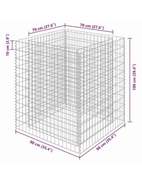 Габион повдигната леха, поцинкована стомана, 90x90x100 cм