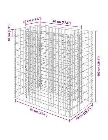 Габион повдигната леха, поцинкована стомана, 90x50x100 cм