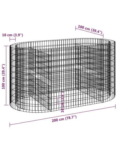 Габион повдигната леха, поцинковано желязо, 200x100x100 cм
