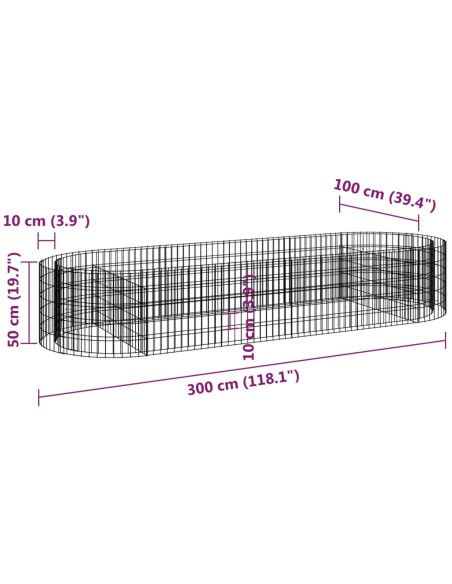 Габион повдигната леха, поцинковано желязо, 300x100x50 cм