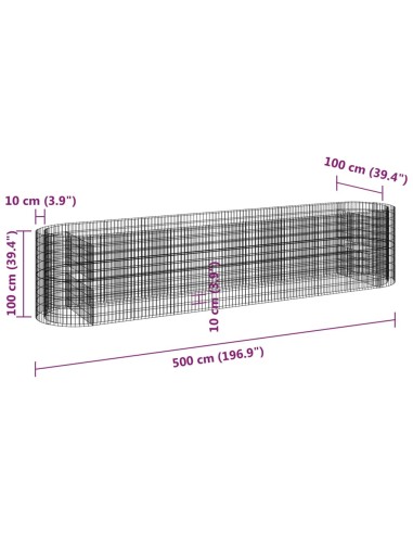 Габион повдигната леха, поцинковано желязо, 500x100x100 cм