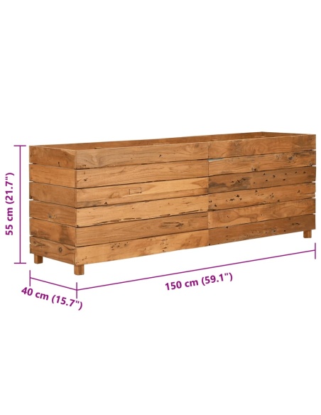 Повдигната леха 150x40x55 см рециклирано тиково дърво и стомана