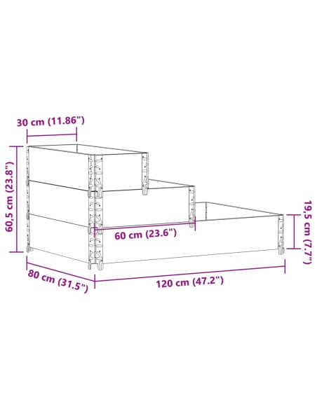 3-степенна повдигната леха 120x80 см масивна борова дървесина
