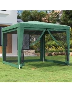 Парти палатка с 4 мрежести странични стени зелена 3x3 м HDPE