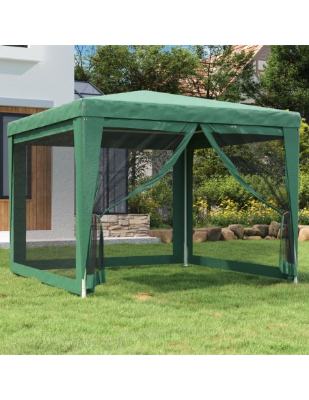 Парти палатка с 4 мрежести странични стени зелена 3x3 м HDPE