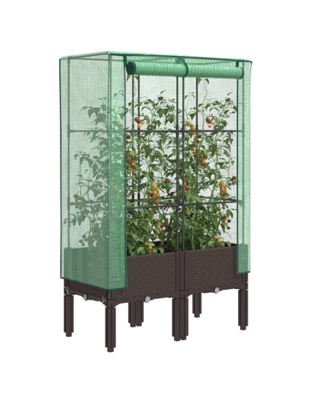 Повдигнато легло с оранжерия калъф, ратанов вид, 80x40x140 см