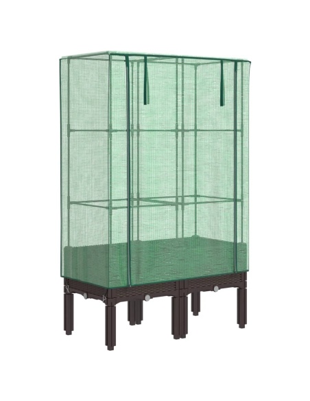 Повдигнато легло с оранжерия калъф, ратанов вид, 80x40x140 см