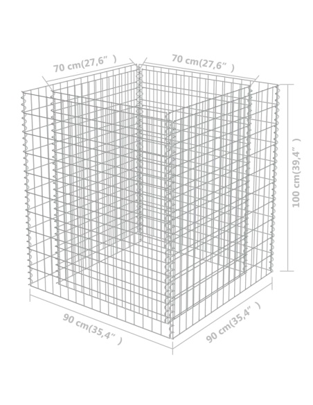 Габион повдигната леха, поцинкована стомана, 90x90x100 cм