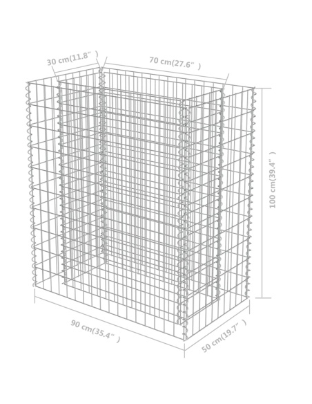 Габион повдигната леха, поцинкована стомана, 90x50x100 cм