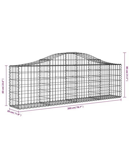 Дъговидна габионна кошница 200x30x60/80 см поцинковано желязо