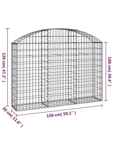Дъговидна габионна кошница 150x30x100/120 см поцинковано желязо