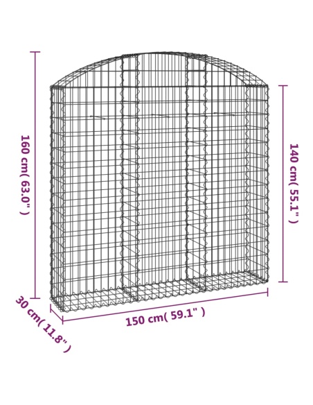 Дъговидна габионна кошница 150x30x140/160 см поцинковано желязо