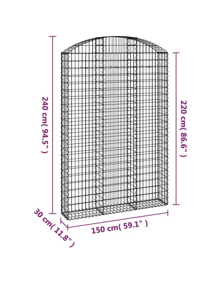 Дъговидна габионна кошница 150x30x220/240 см поцинковано желязо