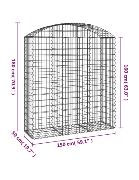 Дъговидна габионна кошница 150x50x160/180 см поцинковано желязо