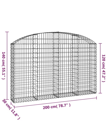 Дъговидна габионна кошница 200x30x120/140 см поцинковано желязо