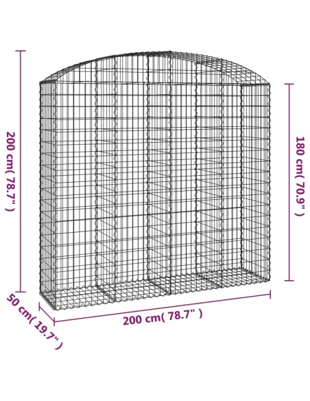Дъговидна габионна кошница 200x50x180/200 см поцинковано желязо