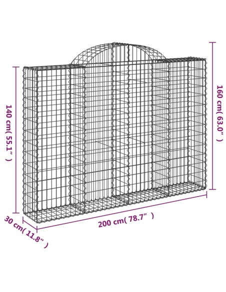 Дъговидна габионна кошница 200x30x140/160 см поцинковано желязо