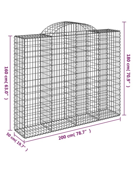 Дъговидна габионна кошница 200x50x160/180 см поцинковано желязо