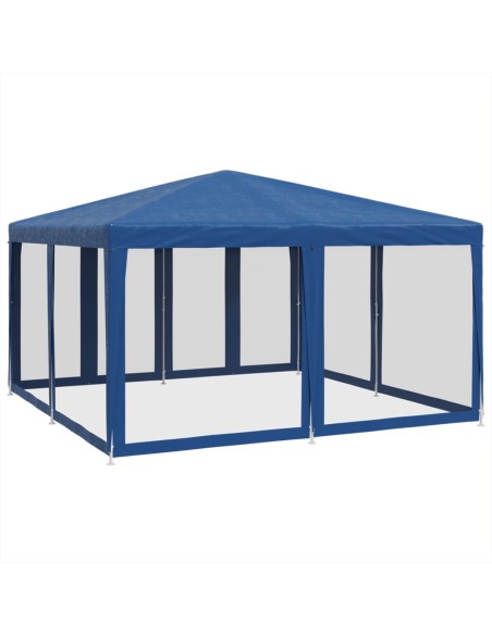 Парти палатка с 8 мрежести странични стени, синя, 4x4 м, HDPE