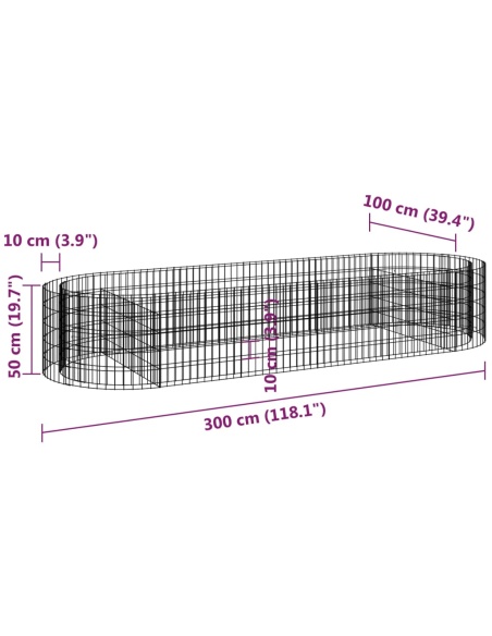 Габион повдигната леха, поцинковано желязо, 300x100x50 cм