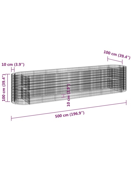 Габион повдигната леха, поцинковано желязо, 500x100x100 cм