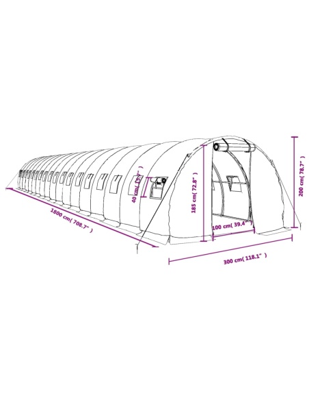 Оранжерия със стоманена рамка бяла 54 м² 18x3x2 м