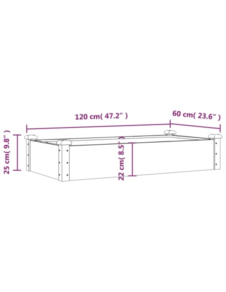 Градинска повдигната леха с вложка сива 120x60x25 см ела масив
