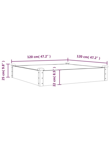 Градинска повдигната леха с вложка кафяв 120x120x25см ела масив