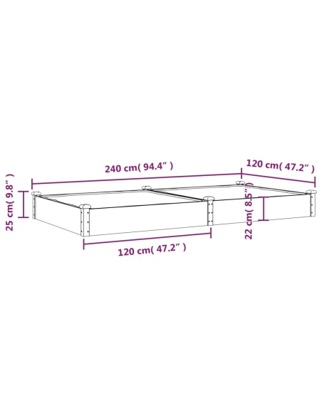 Градинска повдигната леха с вложка кафяв 240x120x25см ела масив