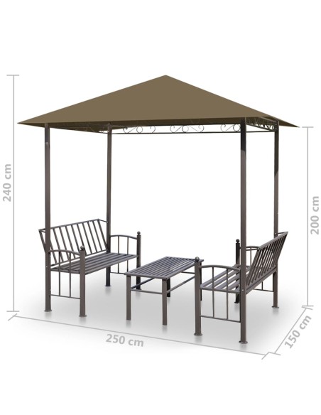 Градинска шатра с маса и пейки,  2,5x1,5x2,4 м, таупе, 180 г/м²