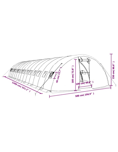 Оранжерия със стоманена рамка зелена 70 м² 14x5x2,3 м