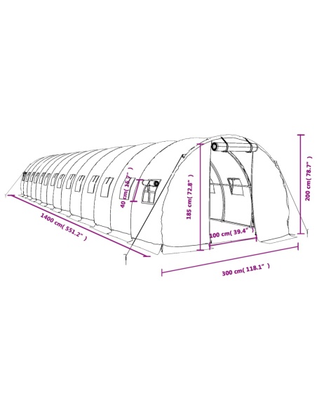 Оранжерия със стоманена рамка бяла 42 м² 14x3x2 м