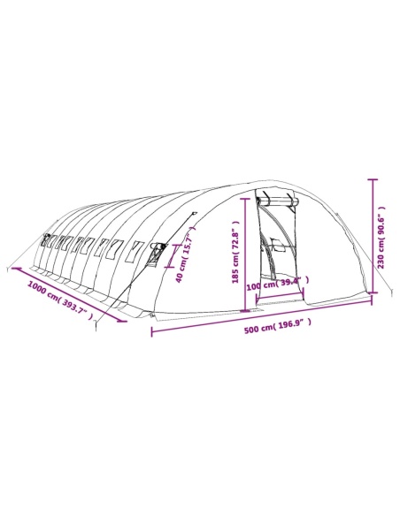Оранжерия със стоманена рамка бяла 50 м² 10x5x2,3 м
